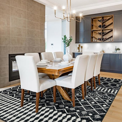 Rugshop Boho Black and White Tribal Area Rug – Geometric Diamond and Stripe Pattern Carpet for Living Room, Bedroom, or Entryway – Soft Modern Bohemian Floor Décor 7' 10" x 10' Black