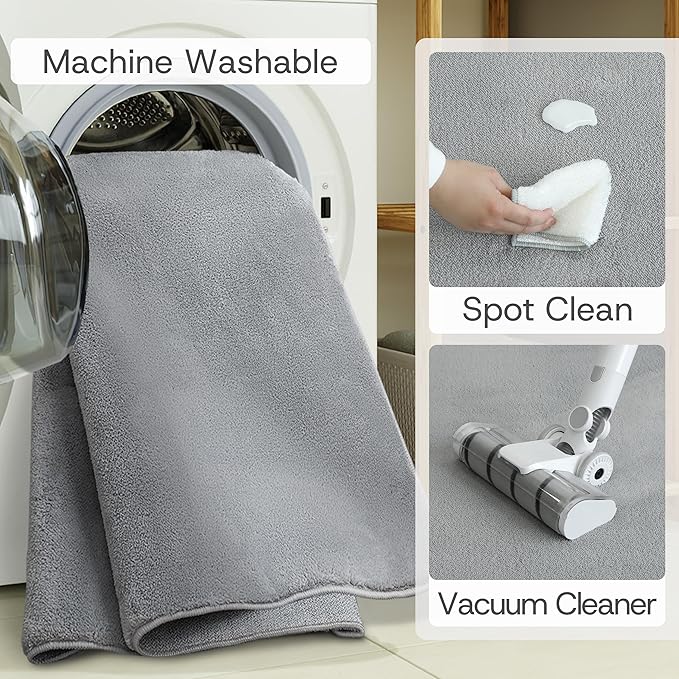 Solid Washable Area Rug - 10x14 Medium Pile Faux Cashmere Carpet for Living Room Bedroom, Grey