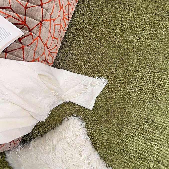 Alfa Rich 5x8 Green Washable Area Rugs for Living Room Bedroom Kitchen Cotton Decor Solid Rug