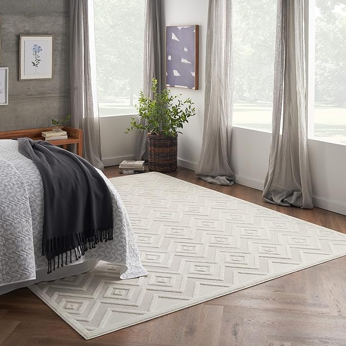 Nourison Home Versatile Ivory White 10' x 14' Area Rug - Easy Clean, Non Shedding, Bed Room, Living Room, Dining Room, Kitchen (10' x 14')