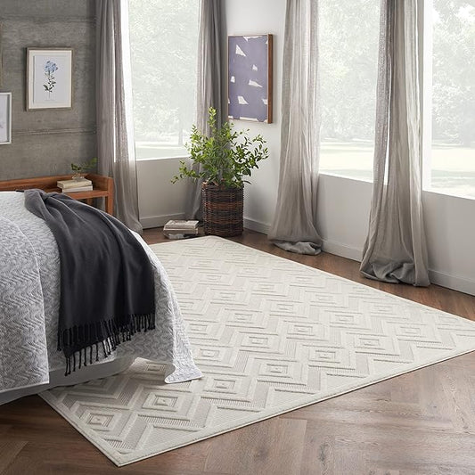 Nourison Home Versatile Ivory White 10' x 14' Area Rug - Easy Clean, Non Shedding, Bed Room, Living Room, Dining Room, Kitchen (10' x 14')