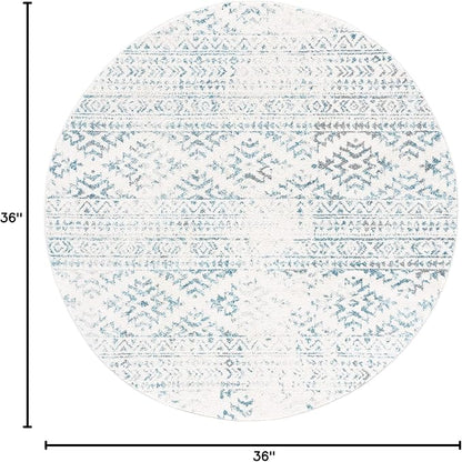 SAFAVIEH Tulum Collection Area Rug - 3' Round, Ivory & Turquoise, Moroccan Boho Tribal Design, Non-Shedding & Easy to Clean, Ideal for Entryway, Foyer, Accent Space, Bedroom (TUL272E)