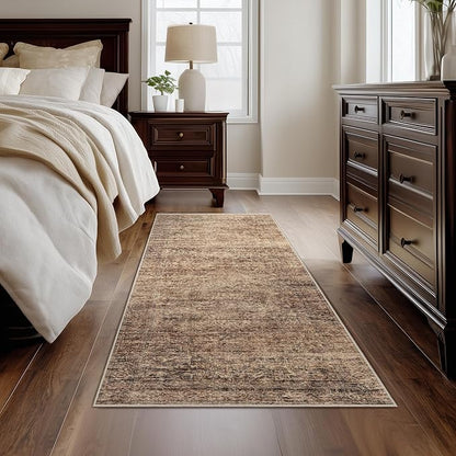Fmfunctex 2x6 Hallway Runner Rug Rust Brown Vintage Neutral Washable Distressed Non Slip Low Pile Traditional Indoor Carpet Retro Entryway Rug for Kitchen Living Room Bedroom Bathroom Laundry Entrance