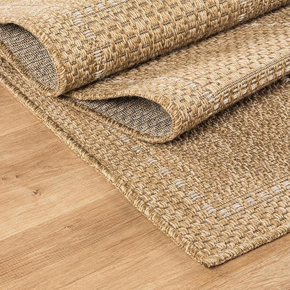 Beverly Rug Easy Jute Checkered Squared Rug 9x12 Washable Large Indoor Outdoor Area Rugs for Living Dining Room Patio Office Stain Resistant Non Shedding Casual Indoor Outside Carpet 9 x 12 Natural
