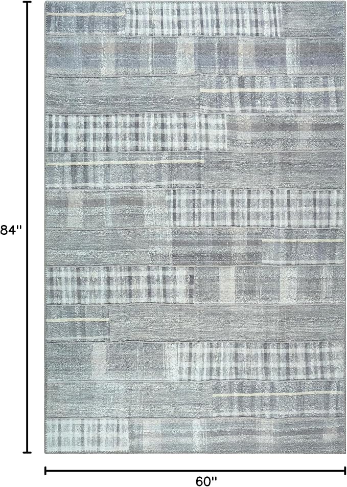 Bloom Rugs Washable Non-Slip 5' x 7' Rug - Gray Striped Area Rug for Living Room, Bedroom, Dining Room, and Kitchen - Exact Size: 5' x 7'