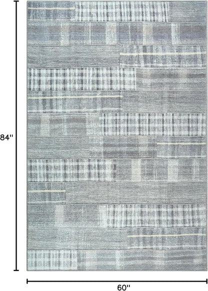 Bloom Rugs Washable Non-Slip 5' x 7' Rug - Gray Striped Area Rug for Living Room, Bedroom, Dining Room, and Kitchen - Exact Size: 5' x 7'