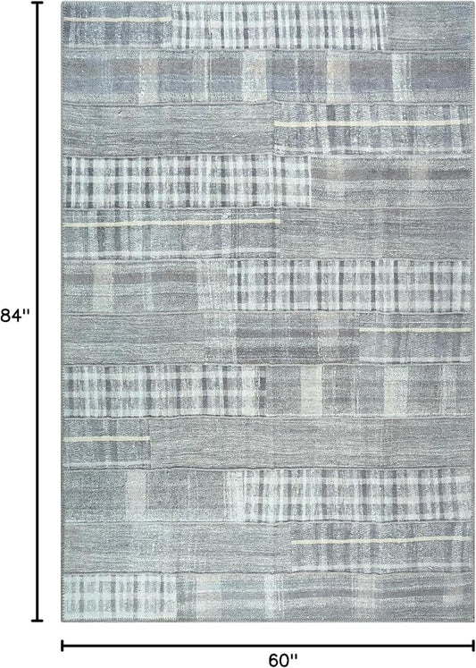 Bloom Rugs Washable Non-Slip 5' x 7' Rug - Gray Striped Area Rug for Living Room, Bedroom, Dining Room, and Kitchen - Exact Size: 5' x 7'