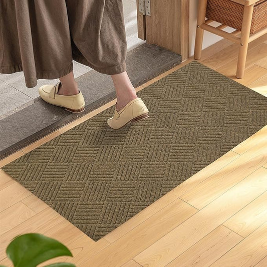 jxgzyy Door Mat, 3'11" x 2'8" Non Slip Carpet Runner, Dirt Trapper Indoor/Outdoor Floor Mats for Patio, Front Door, Garage, Front Back Door, Entryway, Waterproof, Brown
