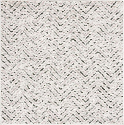 SAFAVIEH Adirondack Collection Area Rug - 6' Square, Ivory & Dark Green, Chevron Design, Non-Shedding & Easy Care, Ideal for High Traffic Areas in Living Room, Bedroom, Dining (ADR104X-6SQ)