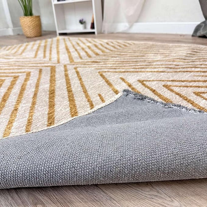Alfa Rich 5x8 Geometric Gold Off White Washable Area Rugs for Living Room Bedroom Kitchen Cotton Rug