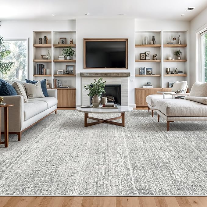 Valenrug Washable Rugs 7x9 - Stain Resistant 7x9 Area Rugs for Living Room, Non Slip Backing Printed Rugs for Bedroom, Folable Machine Washable Area Rug (7'x9', Grey)