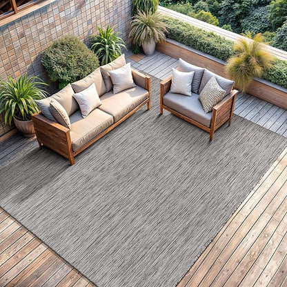 CAMILSON Outdoor Rug 10x14 Modern Area Rugs for Large Indoor and Outdoor Patios and Porches - Waterproof, Washable, Non-Shedding, Easy-to-Clean Outside Carpet (10 x 14, Solid - Silver Gray)