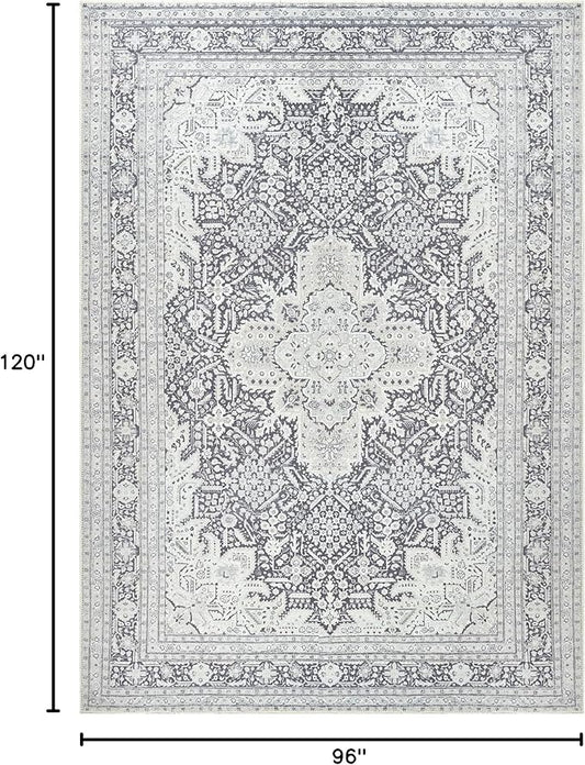 Bloom Rugs Washable Non-Slip 8' x 10' Rug - Charcoal Blue Traditional Medallion Area Rug for Living Room, Bedroom, Dining Room, and Kitchen - Exact Size: 8' x 10'