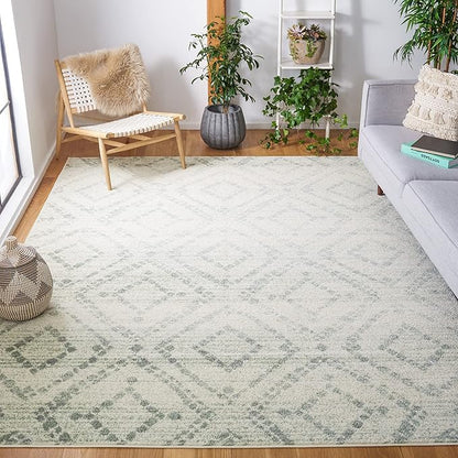 SAFAVIEH Adirondack Collection Area Rug - 6' Square, Ivory & Green, Modern Diamond Distressed Design, Non-Shedding & Easy Care, Ideal for High Traffic Areas in Living Room, Bedroom (ADR131X)