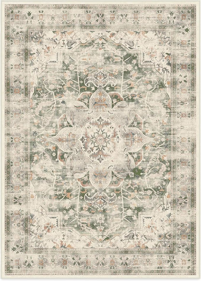 RUGGABLE Washable Vintage Area Rug – Sarrah Sage 10x14, Stain-Resistant, Non-Slip – Large Machine Washable Rugs for Living Room, Bedroom, Hallway, Entryway & Office–with Standard Pad