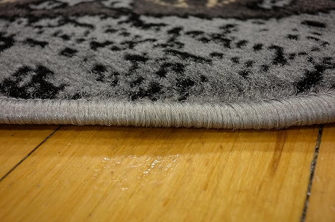 Unique Loom Taftan Collection Border Geometric Tribal Inspired Design Area Rug (8' 0 x 8' 0 Round, Gray/ Black)