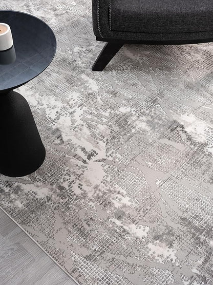 Adel Modern Area Rug for Living Room, 4x6 Rustic Distressed Abstract Gray Rug, Medium Pile Stain Resistant Carpet for Bedroom, Dining Room or Kitchen (4' x 6', Gray)