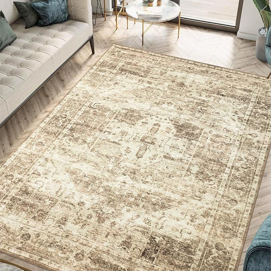 Keen Home Design 6x9 Rug - Machine Washable Area Rug with Non-Slip Backing, Ideal for Living Room, Dining Room, Bedroom - Vintage, Easy Clean, Durable, Low Pile - (6' x 9')