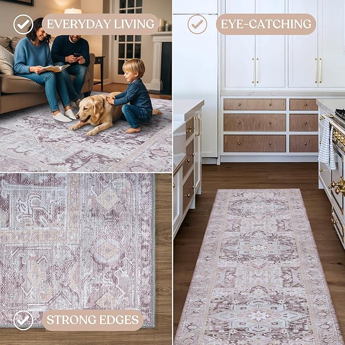 Washable Area Rug, Modern Farmhouse, Vintage, Turkish, Bohemian, Distressed, Oriental, Traditional, Rugs for Living Room, Dining, Bedroom, Office, Entryway, Foyer, (861PP, 2' x 3')