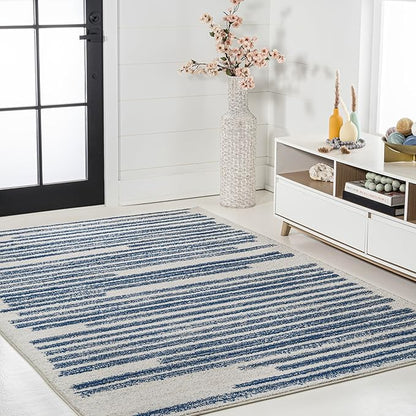 JONATHAN Y Khalil Modern Berber Stripe Cream/Navy Indoor Area Rug, 8x10, Contemporary, Bohemian, Easy-Cleaning for Living Room, Bedroom, Kitchen, Pet Friendly, Non-Shedding (MOH207E-8)