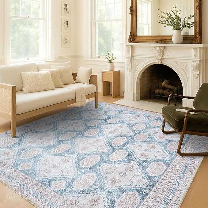 Washable Area Rug. Modern Farmhouse. Vintage. Turkish. Bohemian. Distressed. Oriental. Traditional. Rugs for Living Room. Dining. Bedroom. Office. Entryway. Foyer. (852CB, 2'5" x 13')