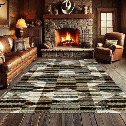 Large Living Room Area Rug 3x5ft,Modern Geometric Rugs, Multicolor Low Pile Farmhouse Carpet, Machine Washable & Non-Slip Non-Shedding for Classroom, Bedroom & Dorm