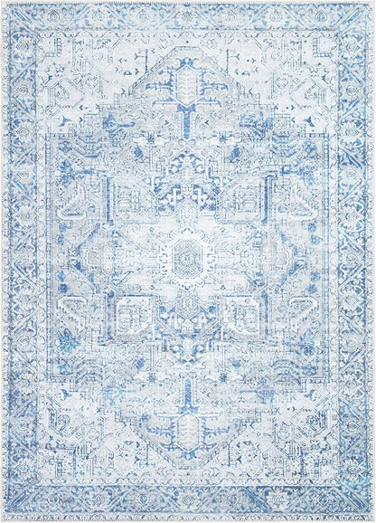 Bloom Rugs Washable Non-Slip 6' x 9' Rug - Blue/Gray Traditional Area Rug for Living Room, Bedroom, Dining Room, and Kitchen - Exact Size: 6' x 9'