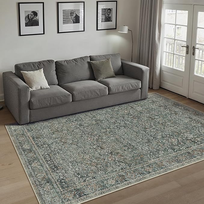 Area Rug 5x7 Gray Living Room Washable Vintage Carpet Non Slip Indoor Retro Traditional Grey Accent Throw Large Rug for Office Kitchen Bedroom Dining Room