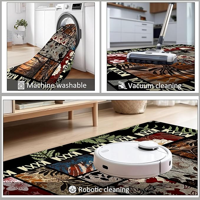 Vintage Jungle Floral Area Rug 2x3ft, Tropical Leaf Print Low Pile Carpet, Washable Non-Slip & Soft Mat for Bedroom, Living Room, Dining Room, Playroom