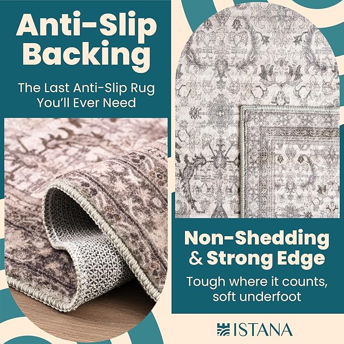 Istana Area Rug 2x4 - Pale Rose Beige 2x4 Washable Rug Non Slip - Pet Friendly Living Room Rug - Non Shedding Washable Rugs for Bedroom - Foldable Bathroom Rugs
