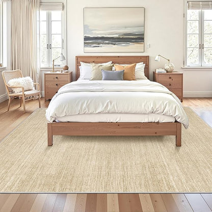 Art&Tuft Washable Rugs 5x7, Low Pile Area Rugs for Living Room - Non Slip and Stain Resistant Soft Thin 5x7 Rug for Bedroom, Dining Room, Kitchen, Office, Brown