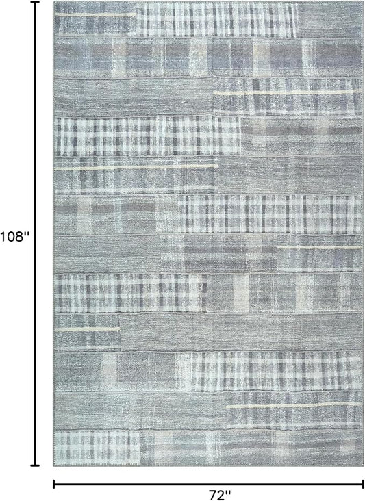 Bloom Rugs Washable Non-Slip 6' x 9' Rug - Gray Striped Area Rug for Living Room, Bedroom, Dining Room, and Kitchen - Exact Size: 6' x 9'