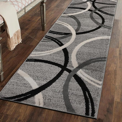 Rugshop Wavy Circles Design Runner Rug, Carpet with Jute Backing for Hallway or Entryway, Gray, 2'7" x 6'
