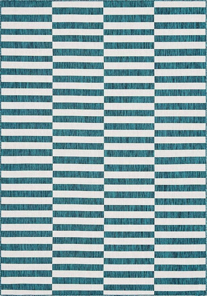 Unique Loom Outdoor Striped Collection Area Rug - Striped (7' 1" x 10' Rectangle, Teal/Ivory)