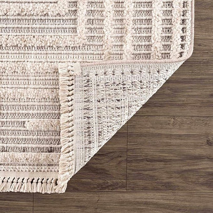 Hauteloom Lunao Farmhouse Living Room Bedroom Moroccan Square Pattern Abstract Area Rug - Soft Shaggy High Low Carpet - High Pile - Bohemian, Boho - Gray, Brown, Beige, Cream - 5'3" x 7'