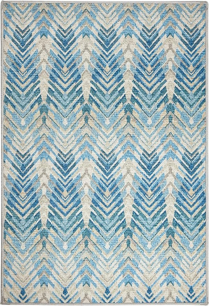 Dash & Albert Seneca Blue Machine Washable Rug, 7.5 X 9.5 Feet, Blue Graphic Pattern - Premium Luxury Hotel Quality Soft Breathable Hypoallergenic Machine Washable Easy Care All Season Comfortable