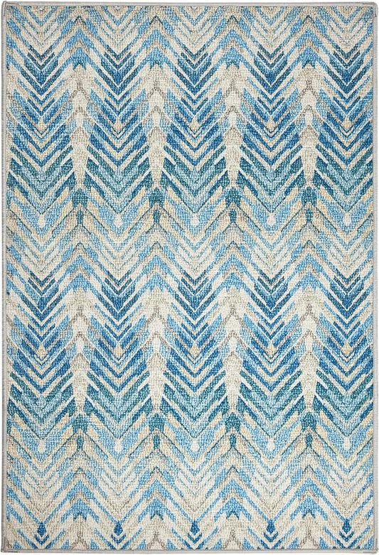 Dash & Albert Seneca Blue Machine Washable Rug, 7.5 X 9.5 Feet, Blue Graphic Pattern - Premium Luxury Hotel Quality Soft Breathable Hypoallergenic Machine Washable Easy Care All Season Comfortable