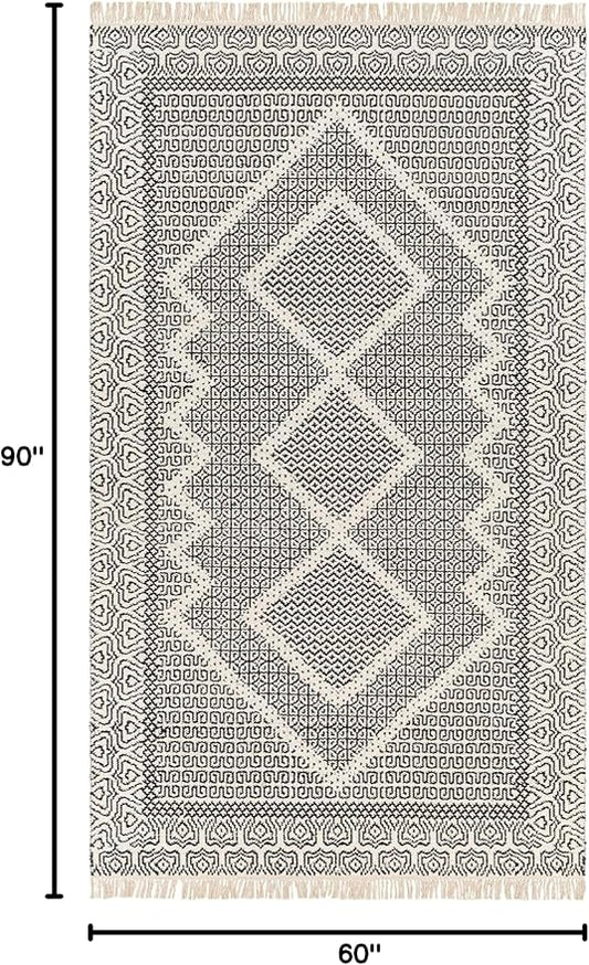 Mark&Day Wool Rugs, 5x7 Nishnabotny Cottage Dark Gray Area Rug, Grey Beige Carpet for Living Room, Bedroom or Kitchen (5' x 7'6")