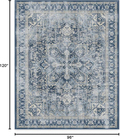 RUGGABLE Washable Area Rug – Kamran Admiral Blue 8x10, Stain-Resistant, Non-Slip – Large Machine Washable Rugs for Living Room, Bedroom, Hallway, Entryway & Office–with Cushioned Pad