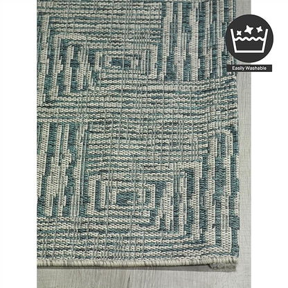 FH Home Outdoor Rug - Waterproof Easy to Clean Stain Resistant - Patio Indoor Outdoor Porch Deck Balcony Entryway - Geometric Modern - Budapest - Aqua - 5ft 2in x 7ft 6in
