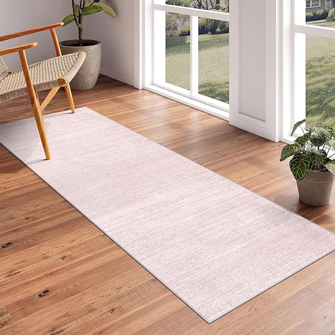 Art&Tuft Non-Slip Runner Rug - 2x6 Runner Rug Washable Low-Pile Rugs Runners, Soft Distressed Carpet Runner for Bedroom Bathroom Kitchen Laundry Living Room, Lightpink