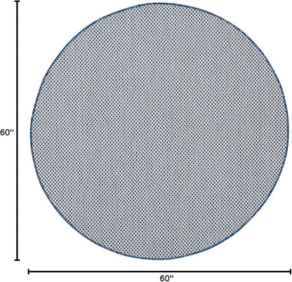 Nourison Home Courtyard Ivory Blue 5' x Round Area Rug - Easy Clean, Non Shedding, Bed Room, Living Room, Dining Room, Kitchen (5' x Round)