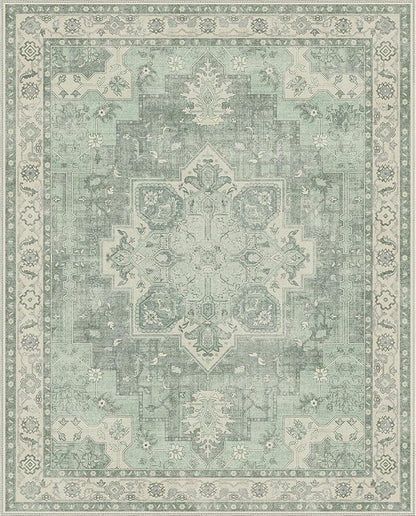 GENIMO 8x10 Area Rugs for Living Room, Machine Washable Non Slip Vintage Rugs, Low Pile Lightweight Chenille Print Rug for Bedroom, Dining Room, Home Office, Light Green