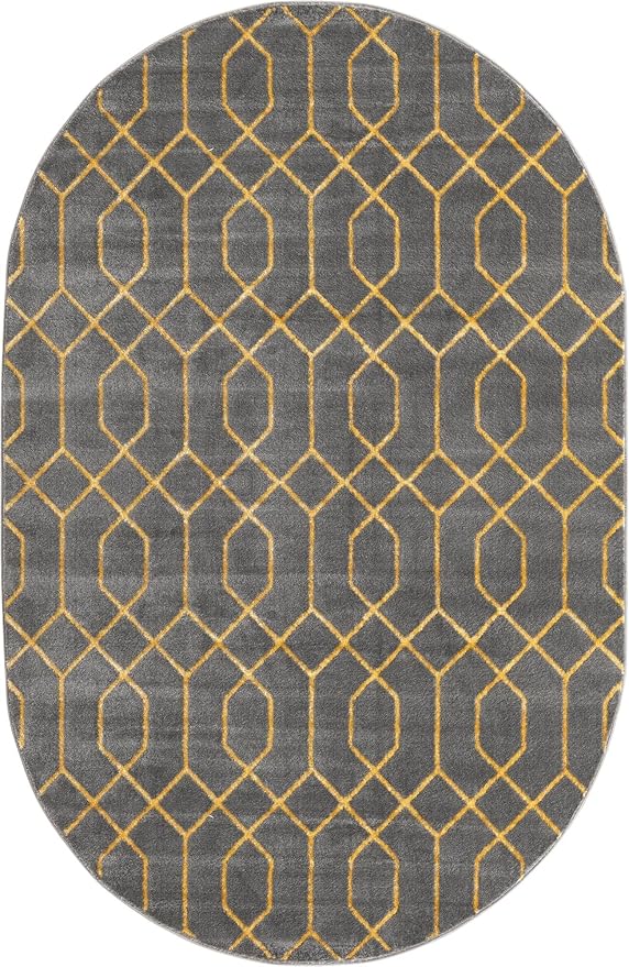 Unique Loom Marilyn Monroe Glam Collection Area Rug - Trellis (5' 3' x 8' Oval, Gray Gold/ Gold)