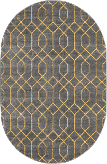 Unique Loom Marilyn Monroe Glam Collection Area Rug - Trellis (5' 3' x 8' Oval, Gray Gold/ Gold)