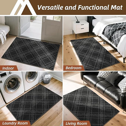 COSY HOMEER Plaid Door Mat 20" x 32",Dirt Trapper Entryway Rugs,Non-Slip Washable Farmhouse Doormat,Low Profile Welcome Mats for Paws Dark Grey