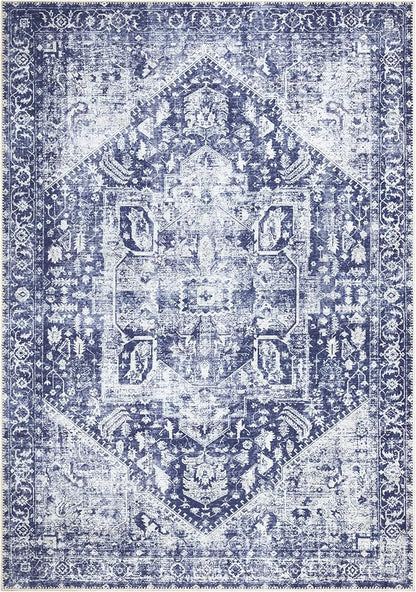 Bloom Rugs Washable Non-Slip 6' x 9' Rug - Blue/Ivory Traditional Area Rug for Living Room, Bedroom, Dining Room, and Kitchen - Exact Size: 6' x 9'