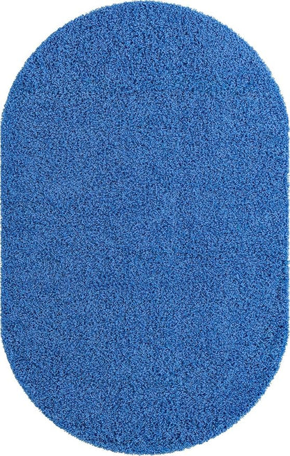 Unique Loom Solid Shag Collection Area Rug (5' 3" x 8' Oval, Periwinkle Blue)