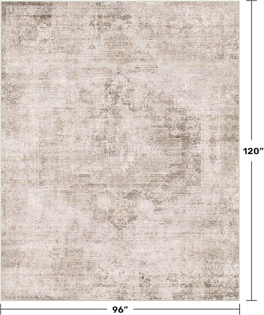 Farmhouse Area Rugs for Living Room - 8x10 Washable Modern Abstract Rug for Bedroom, Dining Room Under Table, Home Office, Soft Washable & Stain Resistance (Beige & Peach)