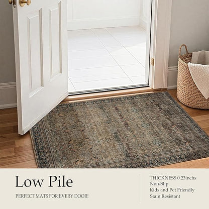 Area Rug Non Slip Machine Washable Ultra Soft Living Room/Bedroom/Kitchen/Outdoor/Classroom Vintage Brown, 2'×6'